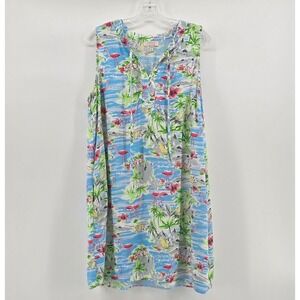 Stitch by Chenault Flamingo Tropical Print Sleeveless Shift Dress XL Cruise